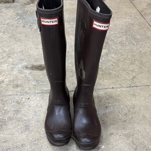 Hunter Dark Brown Tall Gloss Rain Boots